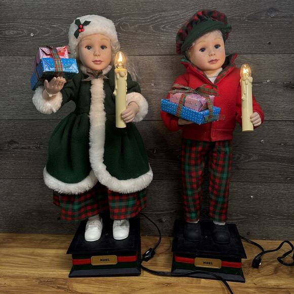 1993 Holiday Creations 24" Boy and Girl Christmas Animated Doll Figures Vintage - Picture 1 of 10